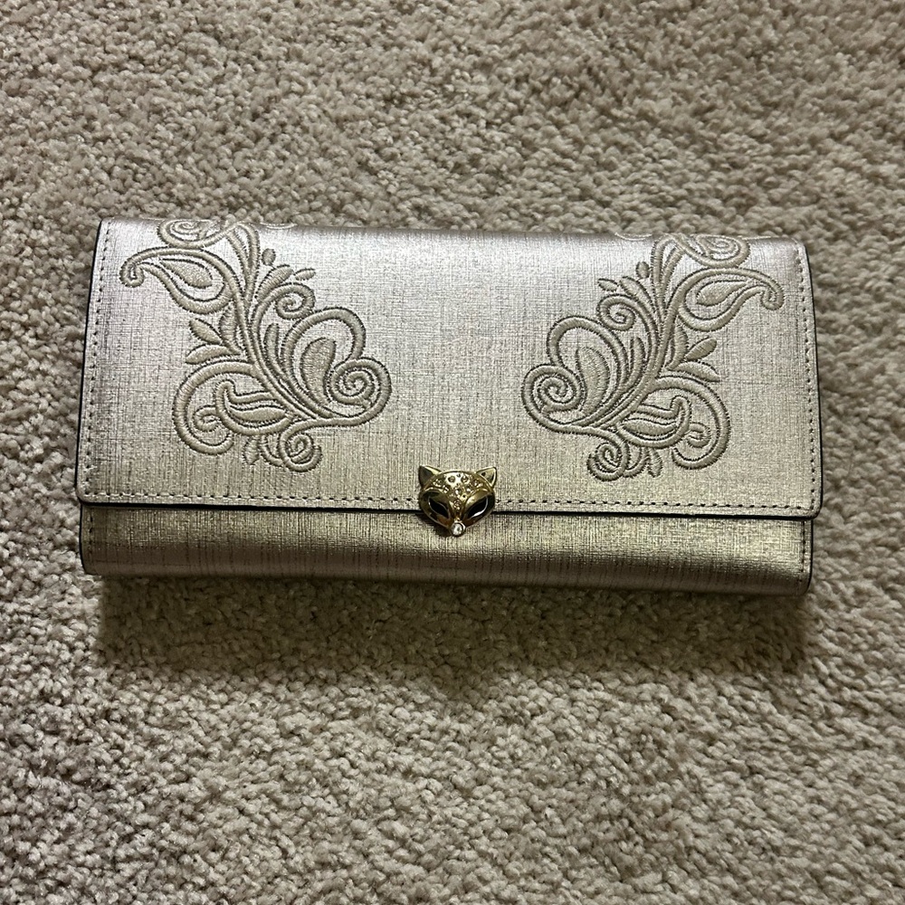 Foxer Elegant Silver Embroidered Clutch Gold Diamond  Wallet